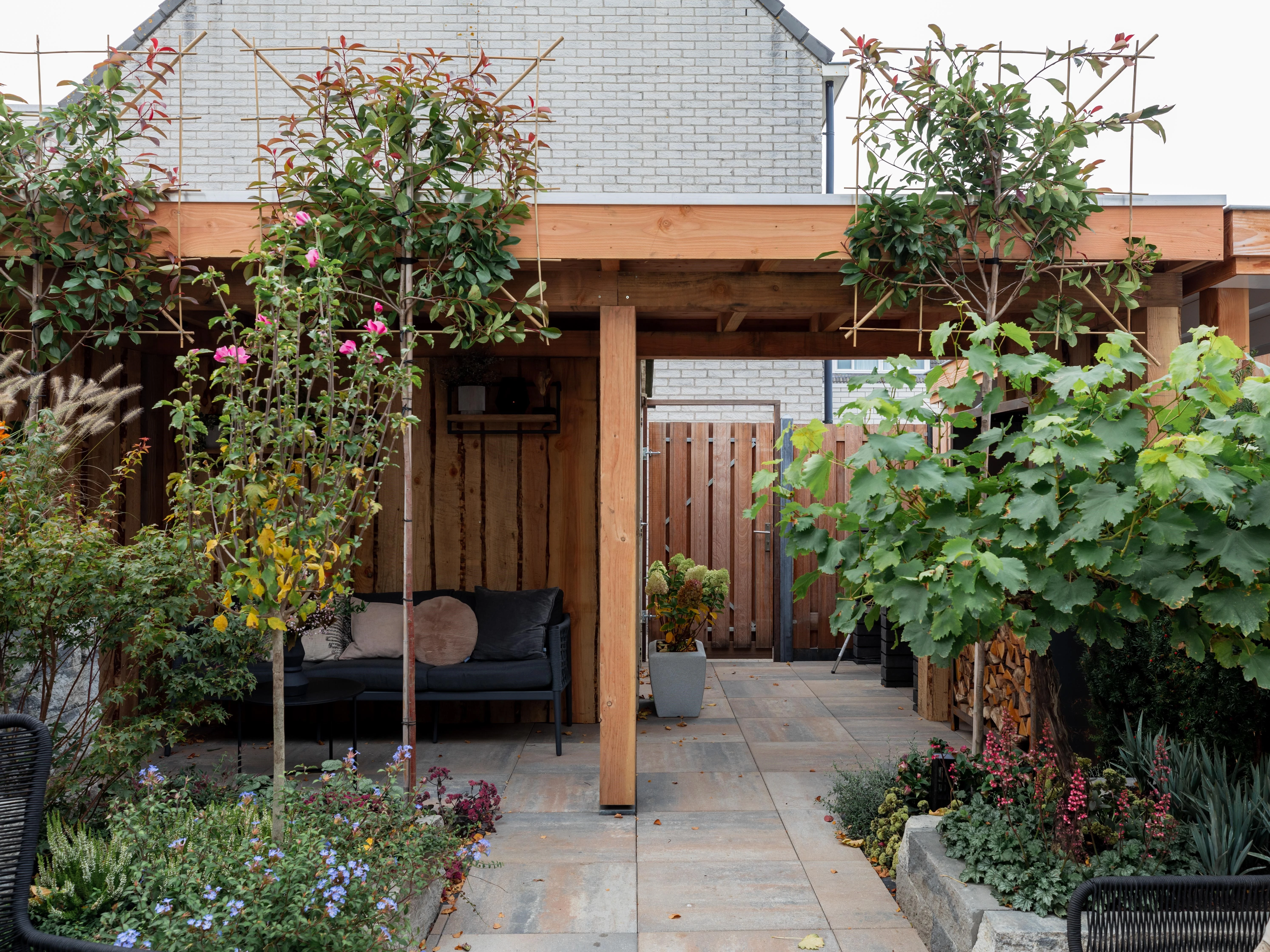 Douglas overkapping, 750 x 300, met schuur en achterwand, Westwood Holland - Afbeelding 4